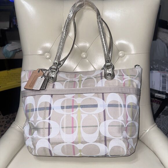 Coach Tattersall Sequin Lurex Metallic Signature Sateen GlamTote - Picture 1 of 13